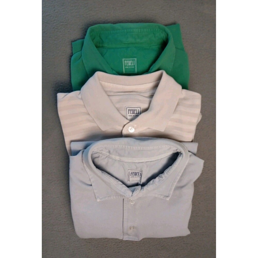 3 Fedeli Polo Shirts Mens EU 54 (US L-XL) Organic Cotton Italy Knit Multicolor